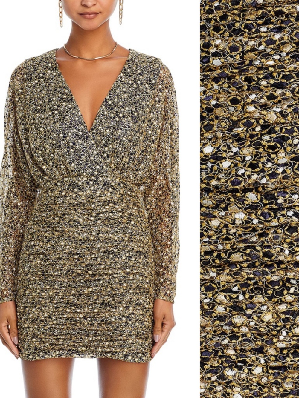 NEW Ramy Brook Women's Gold Mesh Crossover V-Neck Long Sleeve Opal Dress - Picture 15 of 15